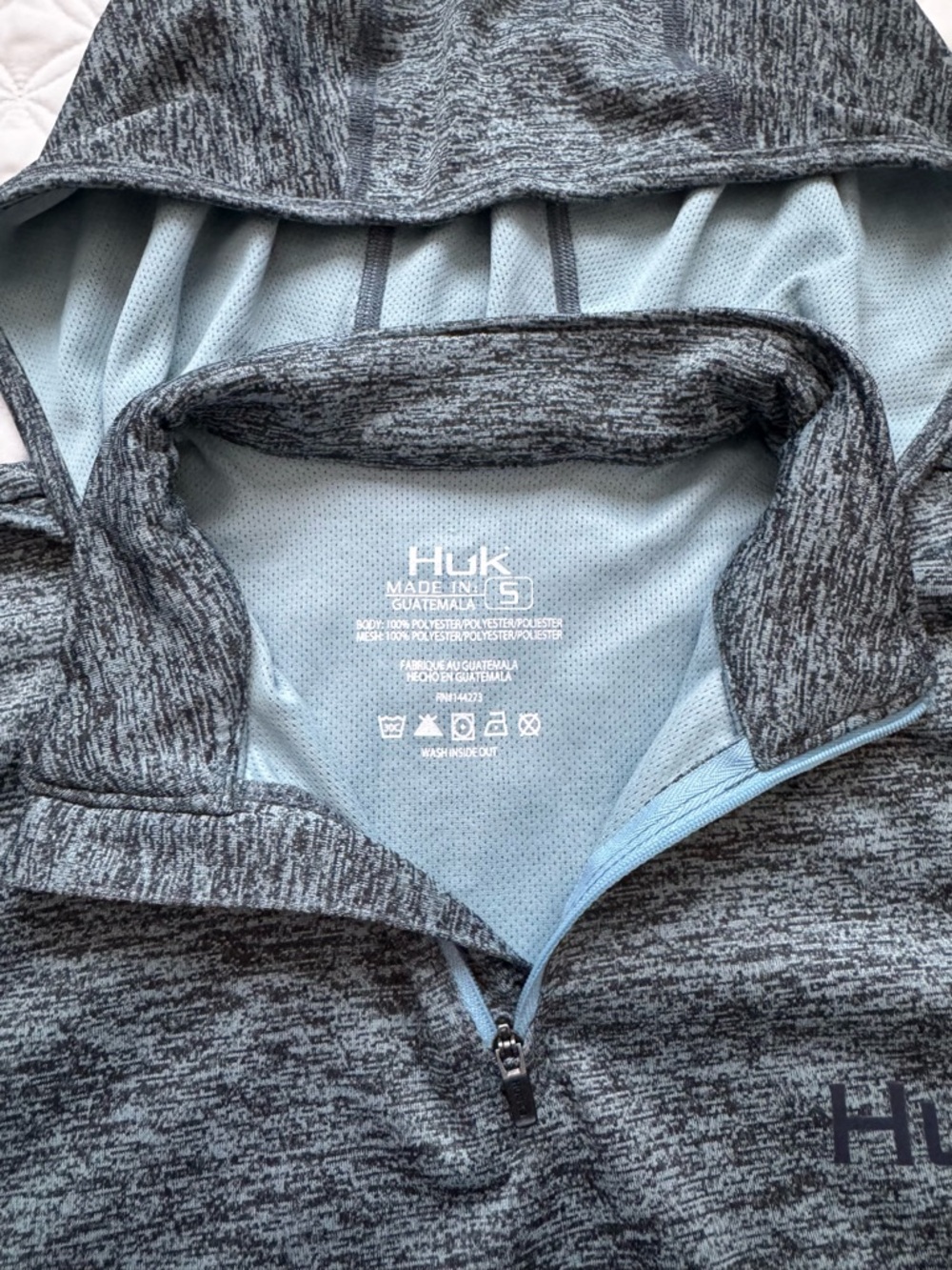 Huk Coldfront Icon X Long Sleeve Hoodie Baltic Sea Heather Fishing Size S - Picture 10 of 16